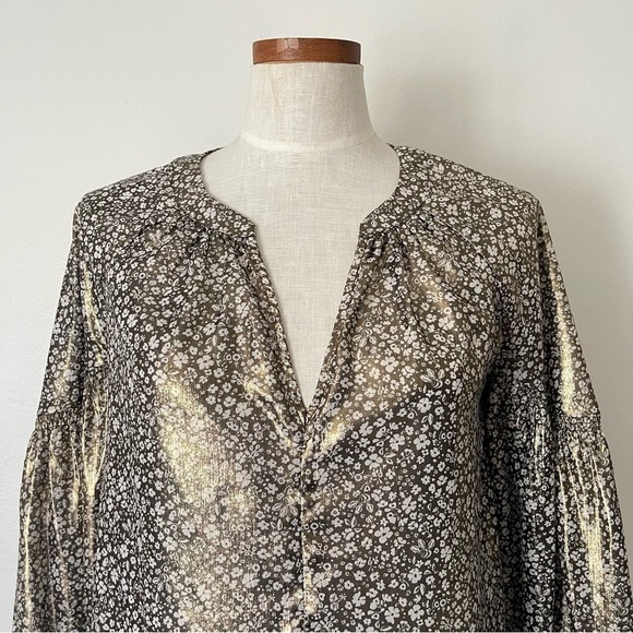 Current Air Gold metallic floral blouse size XS preowned - Picture 2 of 4